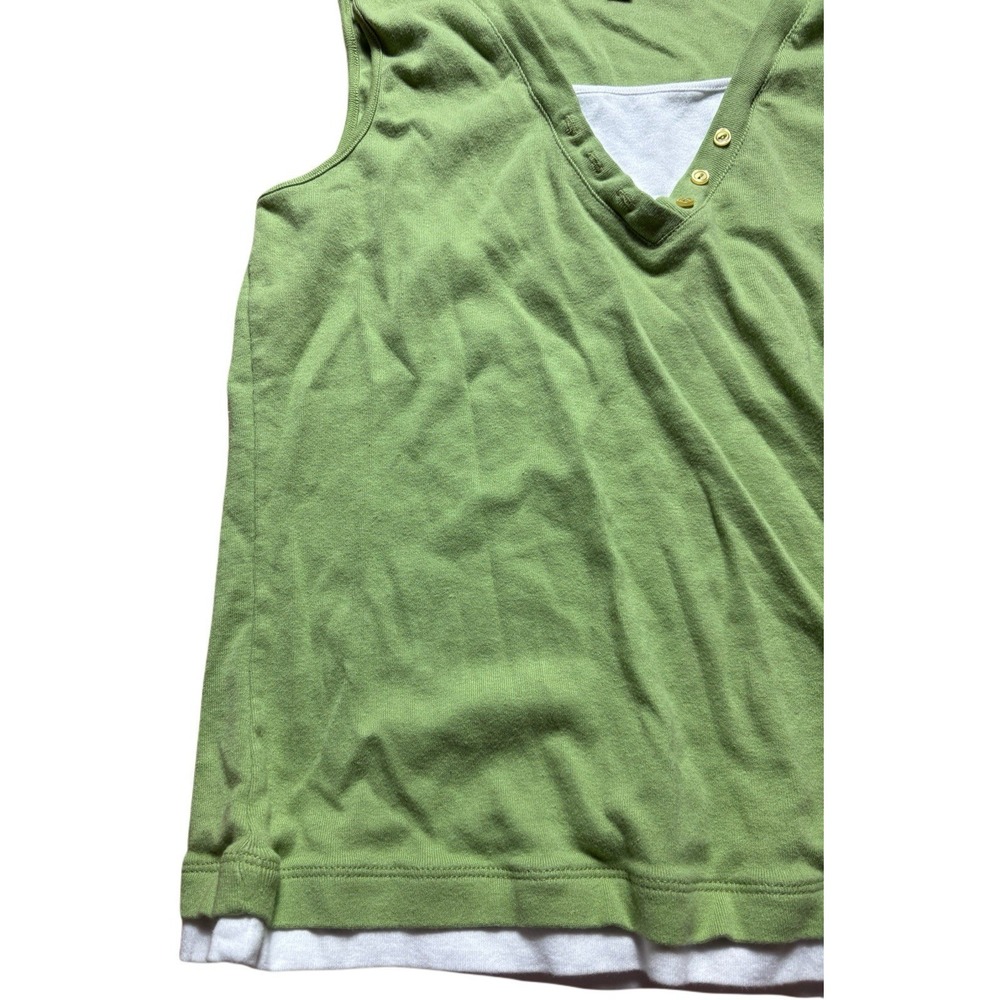 Women's By Design Green Sleeveless Layered V-Neck Tank Top Button Detail XL Y2K - Picture 5 of 11